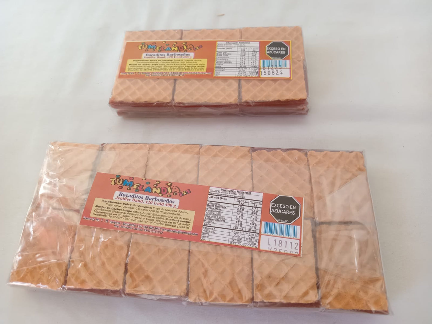 Galleta waffer rellena de dulce de guayaba de 12 Und , 24Und y en caja de 15Und